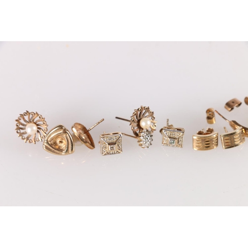 249 - Pair of 9ct gold diamond chip ear-studs, 1.6g, two pairs of 9ct gold and pearl ear-studs 2.3g gross ... 