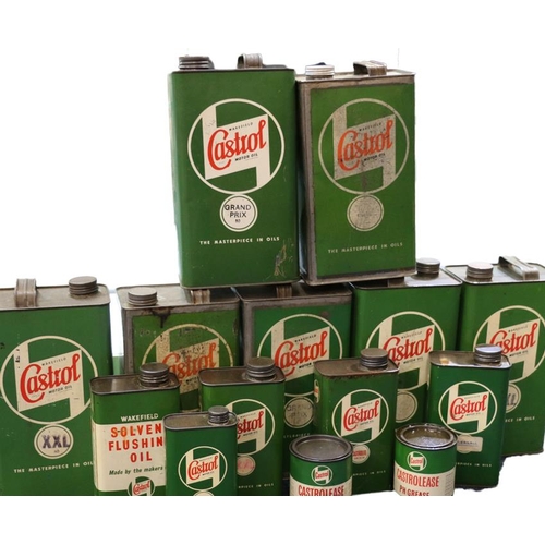 365 - Group of Castrol of Wakefield Motor Oil and other cans, the largest 31cm tall. (14)