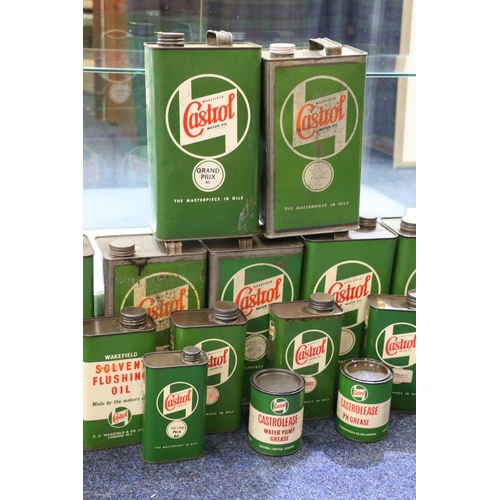 365 - Group of Castrol of Wakefield Motor Oil and other cans, the largest 31cm tall. (14)