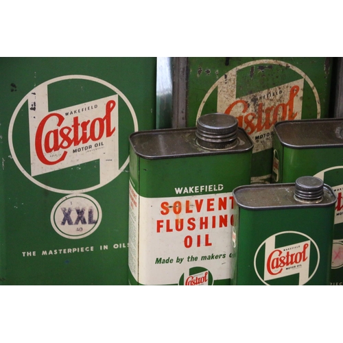 365 - Group of Castrol of Wakefield Motor Oil and other cans, the largest 31cm tall. (14)