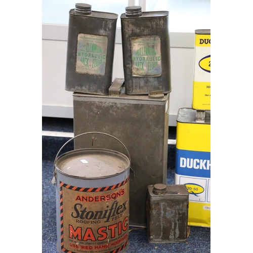 367 - Vintage advertising interest, a group of fifteen painted metal motor oil and other cans including Sh... 