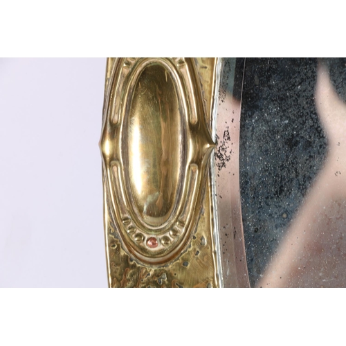 369 - Arts & Crafts oval brass mirror with copper rivets, oval bevelled glass, 50cm x 64cm. 