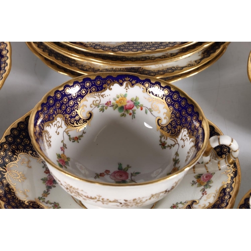 446 - Coalport English porcelain cobalt blue gilt and hand-painted floral 6711 pattern nineteen piece tea ... 