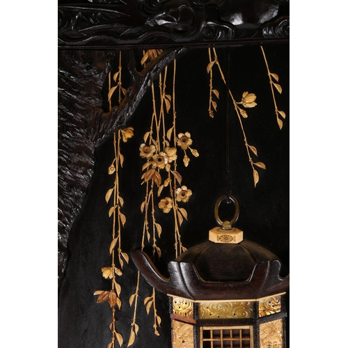 487 - Pair of Japanese Shibayama marquetry panels depicting birds in a nest and another of birds in flight... 