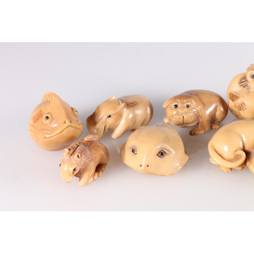 490 - Twelve resin netsuke including fish, monkey, elephant, frog, horse etc.