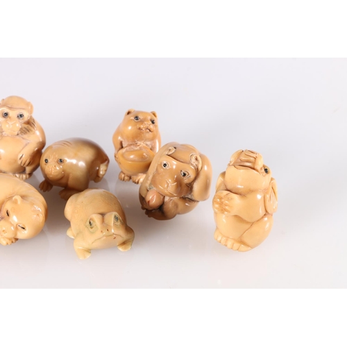 490 - Twelve resin netsuke including fish, monkey, elephant, frog, horse etc.