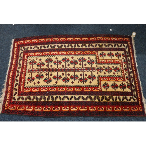 546 - Afghan prayer rug, the cream field with tree of life design, 137cm x 95cm.