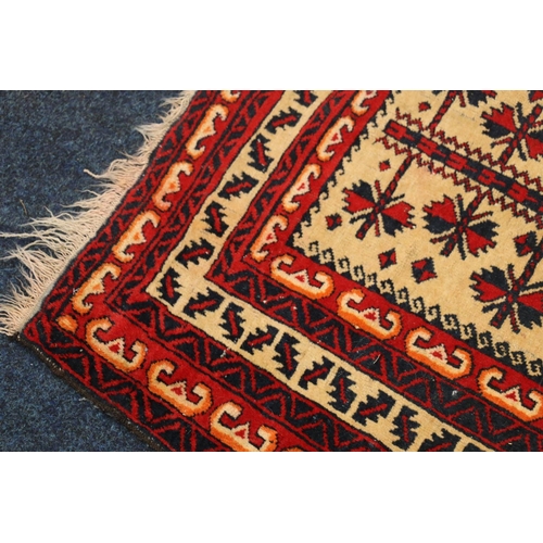 546 - Afghan prayer rug, the cream field with tree of life design, 137cm x 95cm.