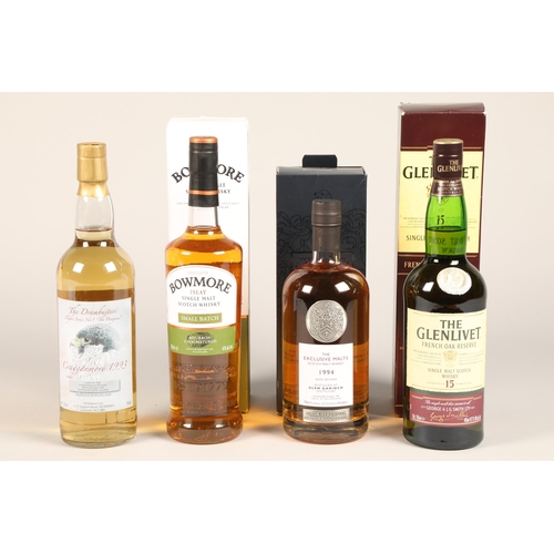 831 - Bowmore Islay single malt Scotch whisky, 700ml, 40% vol, with cardboard box. The Glenlivet single ma... 