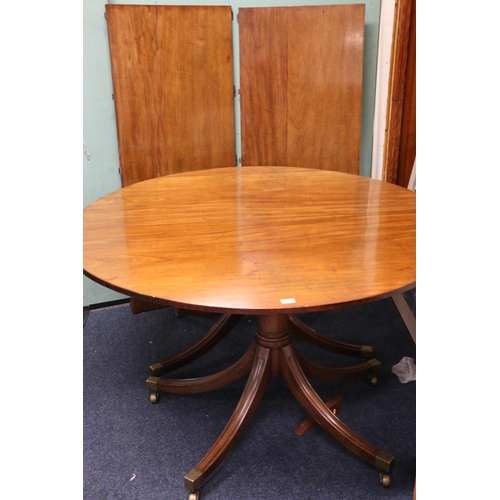 494 - Antique mahogany twin pedestal D end dining table, with two additional leaves, 270cm long with the l... 