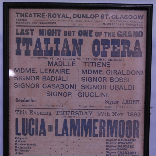 189 - Collection of 19th century framed British theatre posters to include 'Sonnambula' at the Adelphi The... 