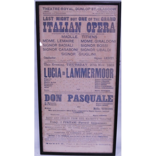 189 - Collection of 19th century framed British theatre posters to include 'Sonnambula' at the Adelphi The... 