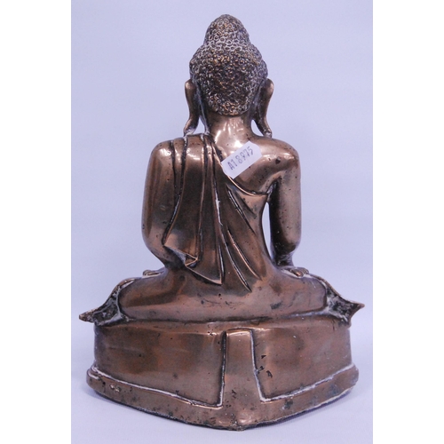 232 - Antique bronze Burmese figure of the Buddha Shakyamuni seated in the lotus position, with hands in B... 