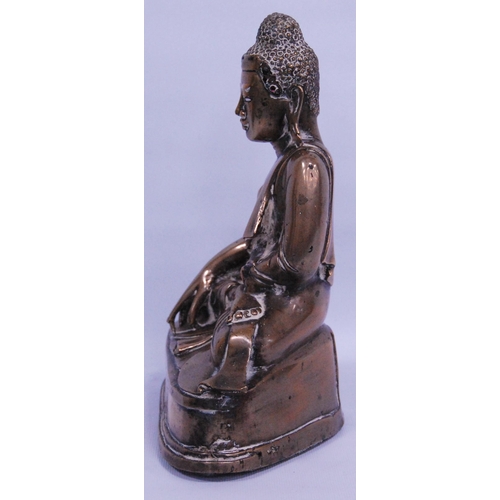 232 - Antique bronze Burmese figure of the Buddha Shakyamuni seated in the lotus position, with hands in B... 