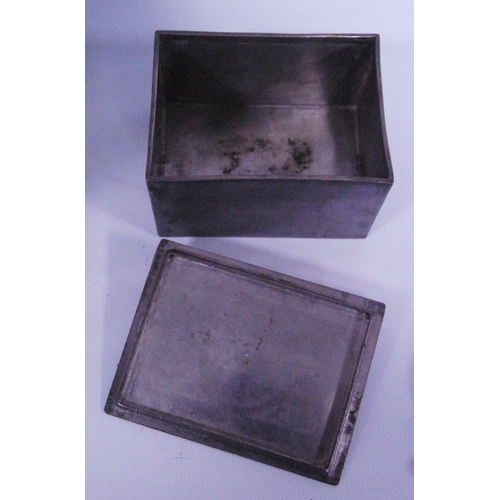 238 - Group of Chinese export pewter, 20th century, comprising a tea box and cover, 11.5cm high, 23.5cm wi... 