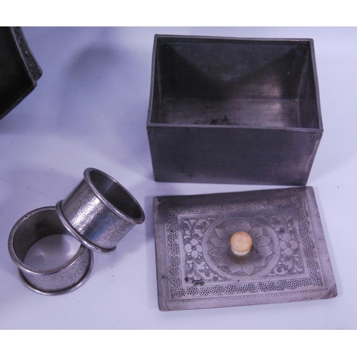 238 - Group of Chinese export pewter, 20th century, comprising a tea box and cover, 11.5cm high, 23.5cm wi... 