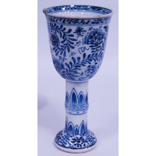 239 - Chinese blue and white stem cup, Kangxi (1662 - 1722), probably of the period, decorated with scroll... 