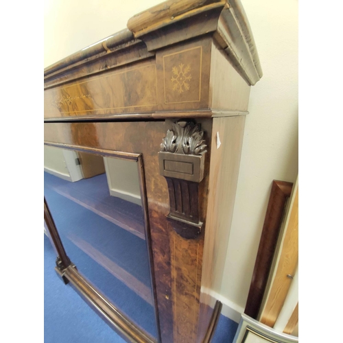 408 - Victorian inlaid walnut pier cabinet with glazed door enclosing shelved interior on plinth breakfron... 