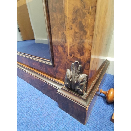 408 - Victorian inlaid walnut pier cabinet with glazed door enclosing shelved interior on plinth breakfron... 