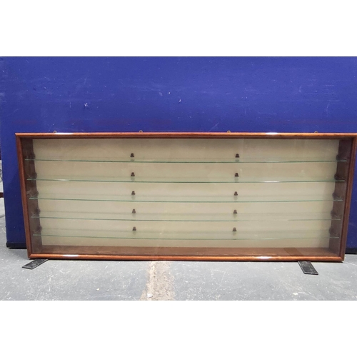 420 - A set of glazed wall hanging shop shelves, the glazed panel enclosing five fitted glass shelves. 52c... 