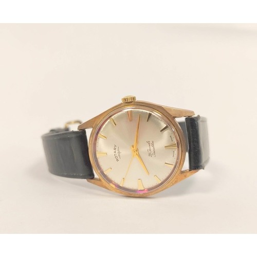 88 - Gents rotary 9ct gold watch, manual on strap. 1950's.