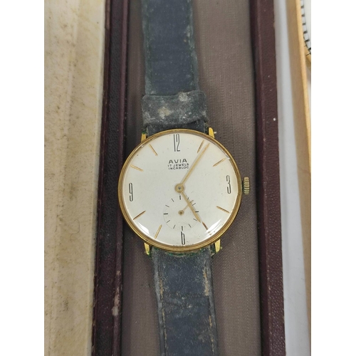 89 - Gents Avia rolled gold watch, another Cyma, various others and costume and other jewellery.