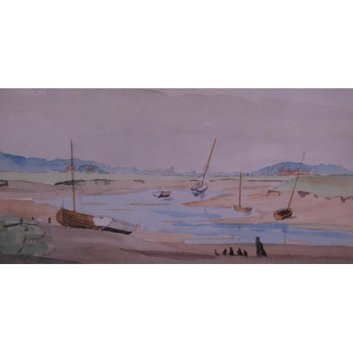 291 - David Sassoon (British, 1888 - 1978)Fishing boats on a sandbank near KirkcudbrightWatercolour, 23.5c... 