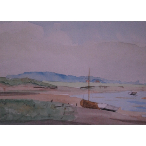 291 - David Sassoon (British, 1888 - 1978)Fishing boats on a sandbank near KirkcudbrightWatercolour, 23.5c... 