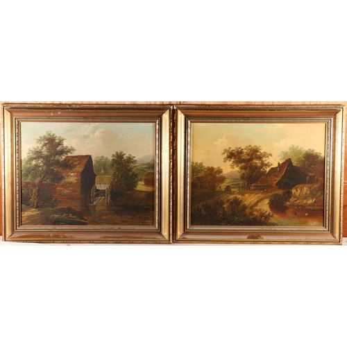 339 - Manner of PATRICK NASMYTH Farming scenes (a pair) Oil paintings on board, unsigned, 33cm x 43cm, gil... 