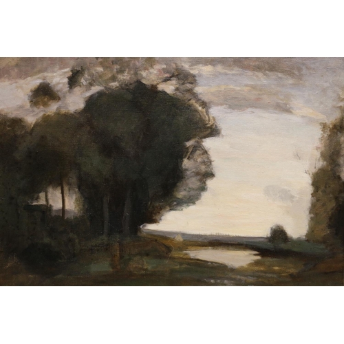 329 - EARLY 20TH CENTURY SCHOOL Edge of a loch Oil painting on canvas, unsigned, 45cm x 59cm, frame 59cm x... 