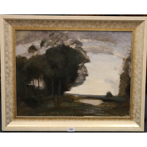 329 - EARLY 20TH CENTURY SCHOOL Edge of a loch Oil painting on canvas, unsigned, 45cm x 59cm, frame 59cm x... 