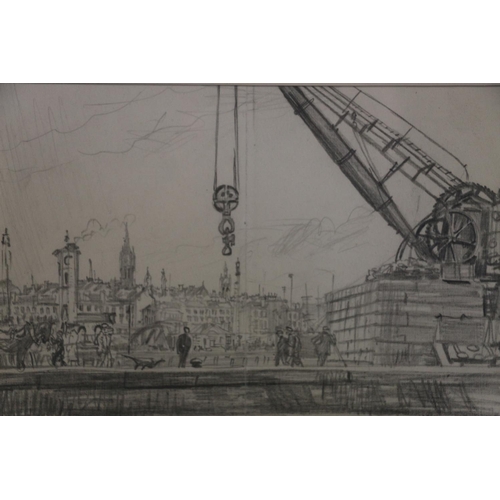 332 - SIR MUIRHEAD BONE HRSA HRWS (Scottish 1876-1953) Glasgow University from Greenock Dock Pencil drawin... 