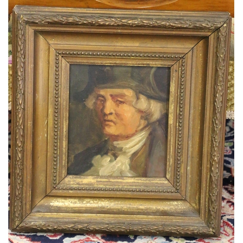 333 - 19TH CENTURY SCHOOL Bust length portrait of a gentleman Oil painting on canvas, board backing, unsig... 