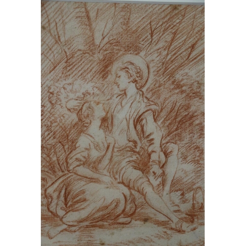 334 - 18TH CENTURY FRENCH SCHOOL Courting couple Conte sketch, unsigned, 20cm x 16cm, frame 44cm x 35cm.... 