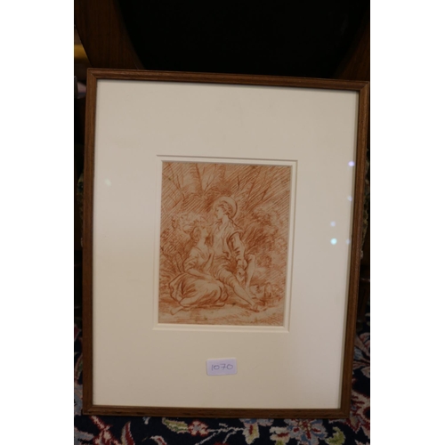 334 - 18TH CENTURY FRENCH SCHOOL Courting couple Conte sketch, unsigned, 20cm x 16cm, frame 44cm x 35cm.... 