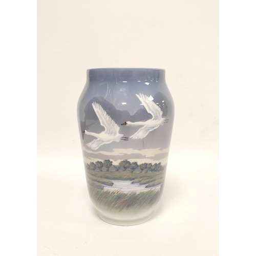 316 - Royal Copenhagen vase depicting a coastal scene with flying geese, Decorators initials ZN with shape... 