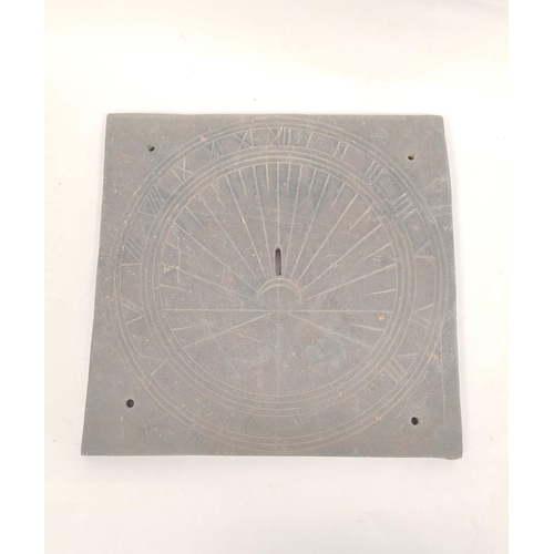 191 - Antique inscribed slate sundial plate with roman numeral indices. 26cm