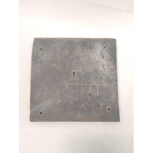 191 - Antique inscribed slate sundial plate with roman numeral indices. 26cm