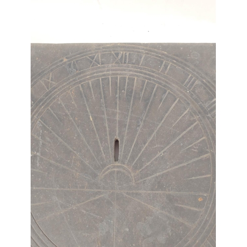 191 - Antique inscribed slate sundial plate with roman numeral indices. 26cm