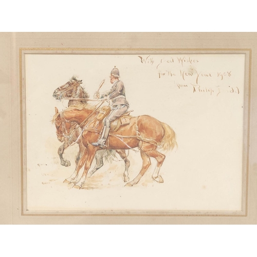 230 - Philip Dadd (British 1880-1916) watercolour of a mounted policeman.Signed and with artists dedicatio... 