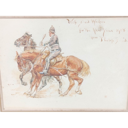 230 - Philip Dadd (British 1880-1916) watercolour of a mounted policeman.Signed and with artists dedicatio... 