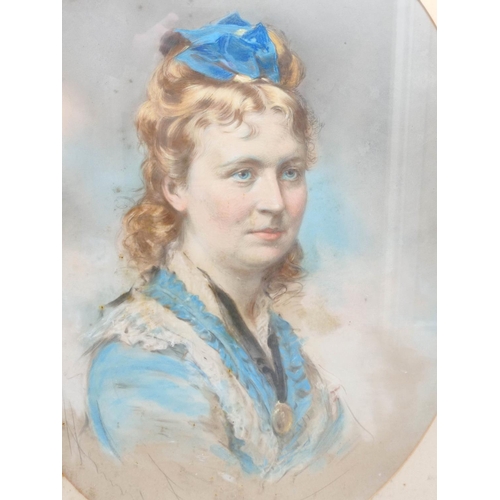 281 - Artist Unknown20th cent. Edwardian SchoolPortrait of a young girl with blue ribbon. PastelUnsigned 8... 