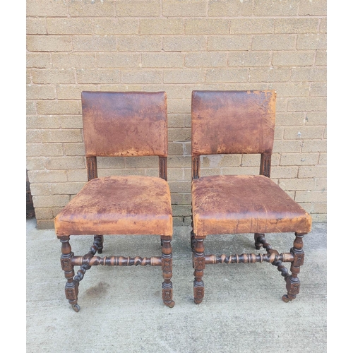 429 - Set of eight Cromwellian revival leather upholstered chairs with pad leather backs, barley twist sup... 