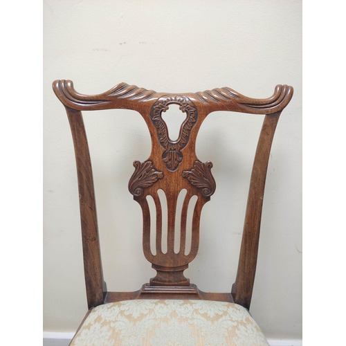 432 - Set of four Chippendale style mahogany dining chairs, yoke toprails & pierced backsplats above s... 