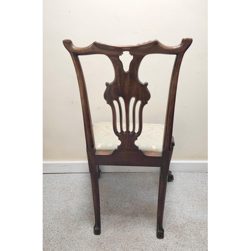 432 - Set of four Chippendale style mahogany dining chairs, yoke toprails & pierced backsplats above s... 