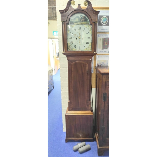 153A - Eight day longcase clock by Robt Sharp of Jedburgh with painted arch dial with stately home scene in... 