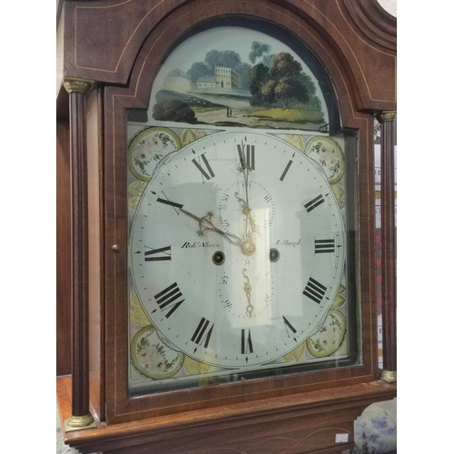 153A - Eight day longcase clock by Robt Sharp of Jedburgh with painted arch dial with stately home scene in... 