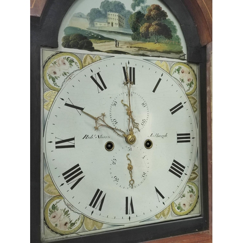 153A - Eight day longcase clock by Robt Sharp of Jedburgh with painted arch dial with stately home scene in... 