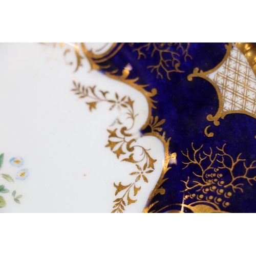 447 - Set of twelve Coalport English porcelain cobalt blue and gilt hand-painted floral batwing pattern '2... 