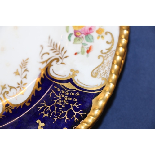 447 - Set of twelve Coalport English porcelain cobalt blue and gilt hand-painted floral batwing pattern '2... 